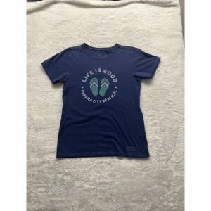 Life Is Good Womens Shirt Sm Dark‎ Blue Bethany Beach DE Flip Flops Classic Fit